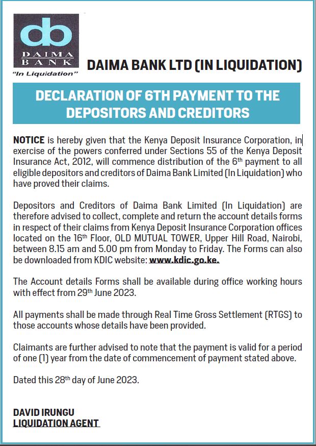 Daima Bank Notice